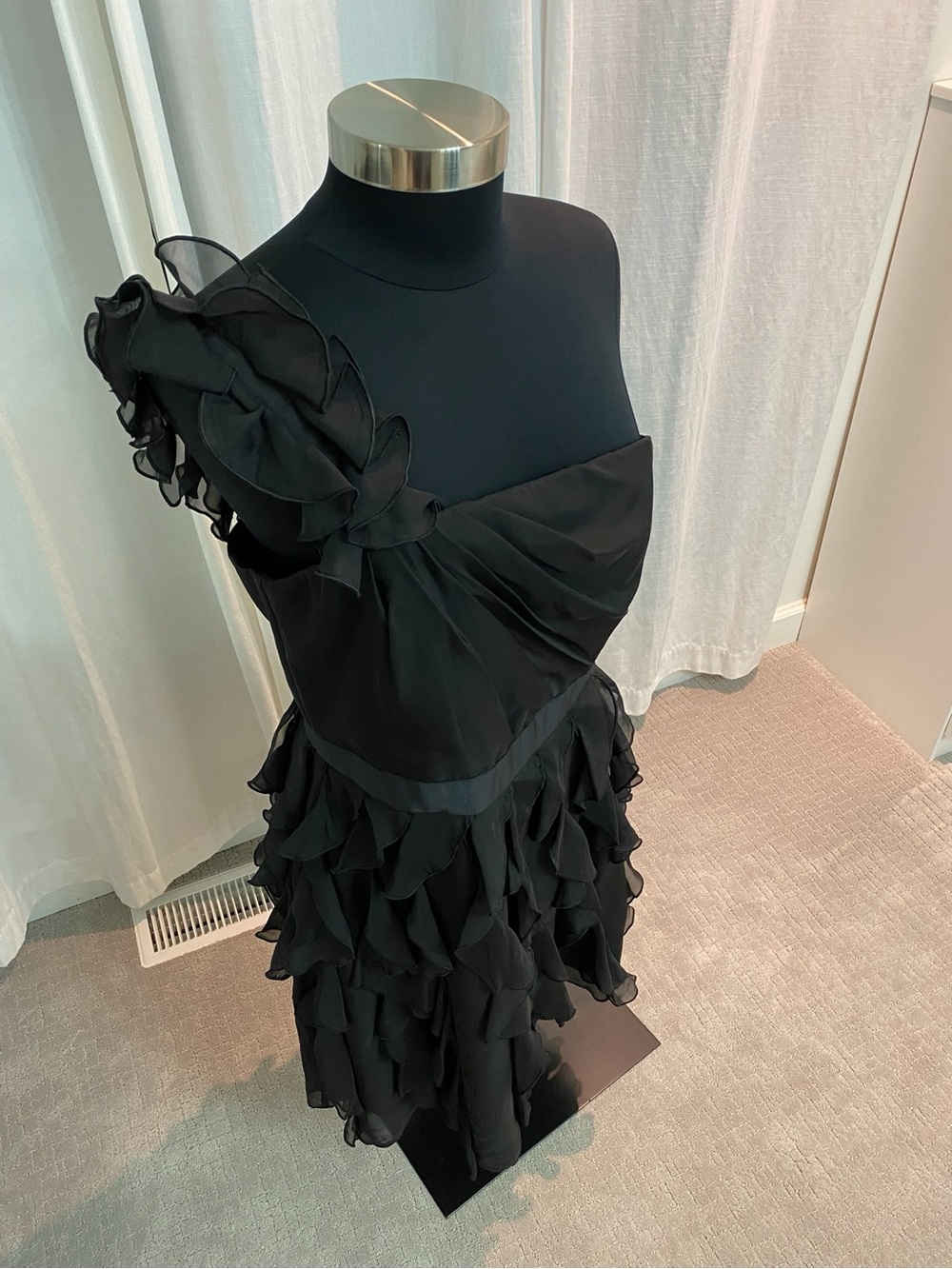 White House Black Market Black One-Shoulder Ruffle Tiered Dress